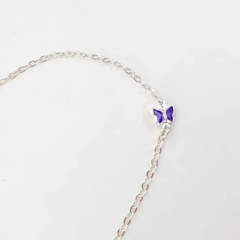 PULSEIRA PRATA 925 COM BORBOLETA LAVANDA