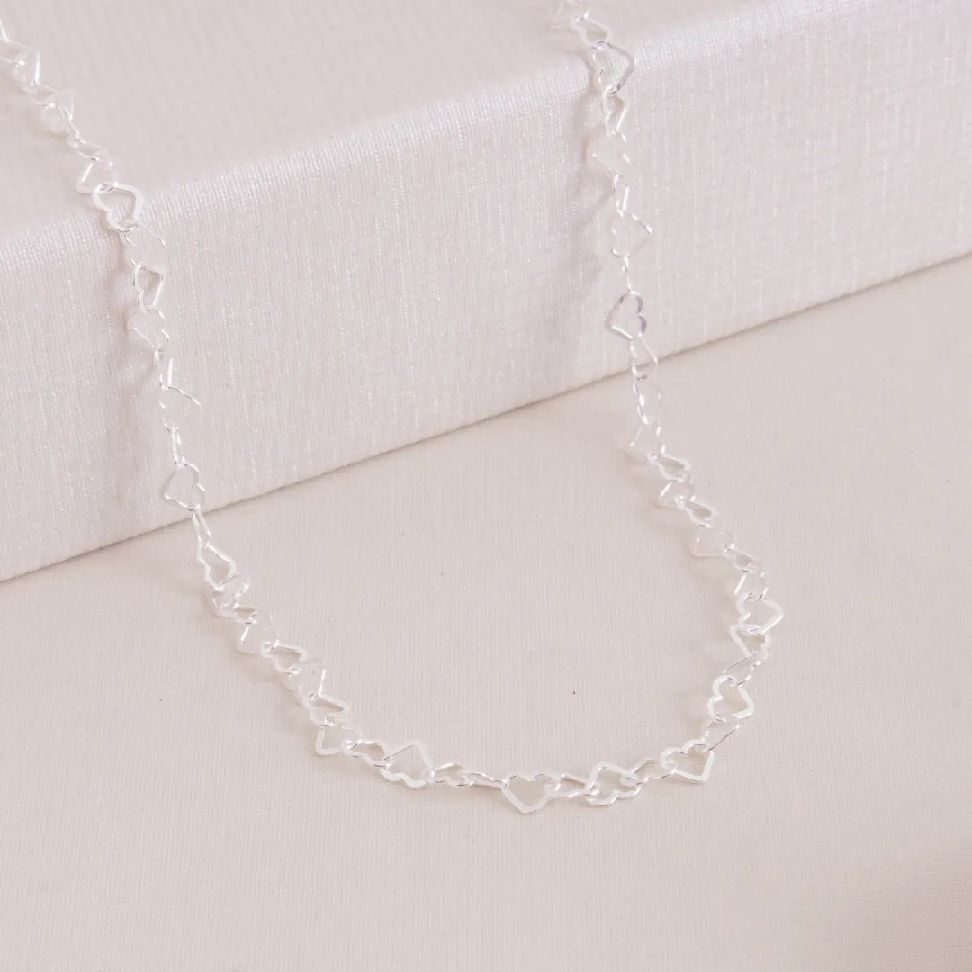 COLAR CHOKER PRATA 925 ELOS CORAÇÃO AJUSTÁVEL 45CM