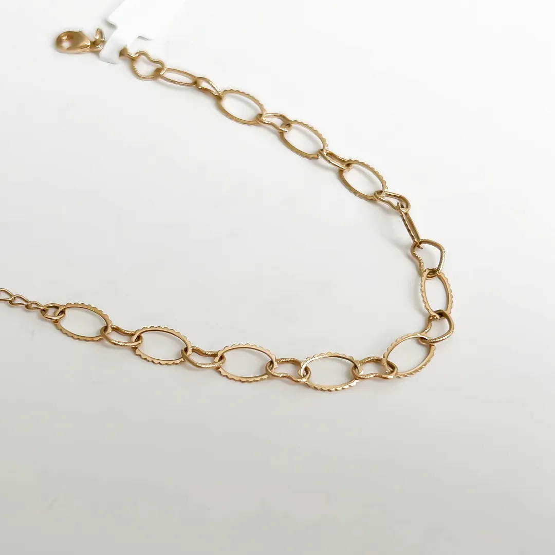 PULSEIRA ELO OVAL E CORAÇÃO BANHADO A OURO 18K