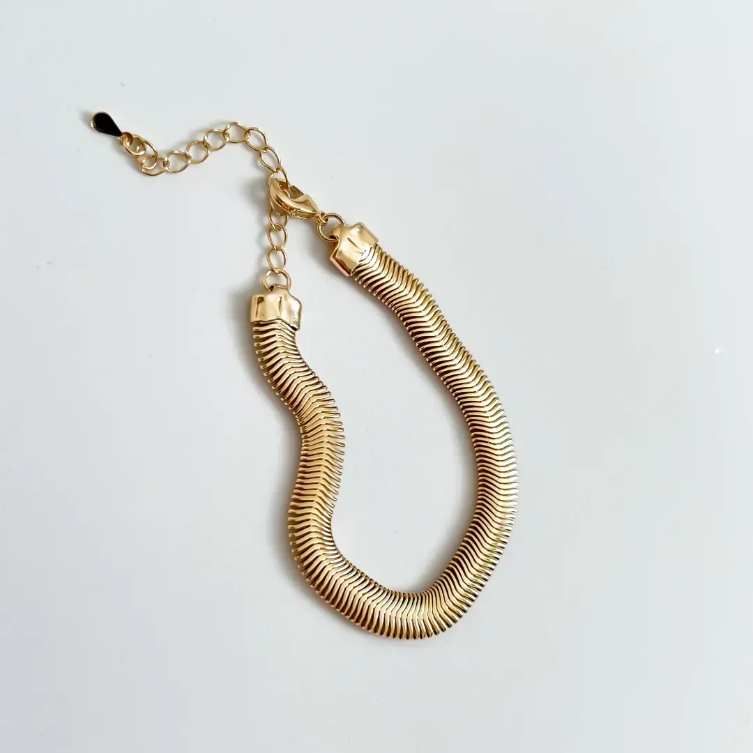 PULSEIRA MALHA SNAKE GROSSA BANHADO A OURO 18K