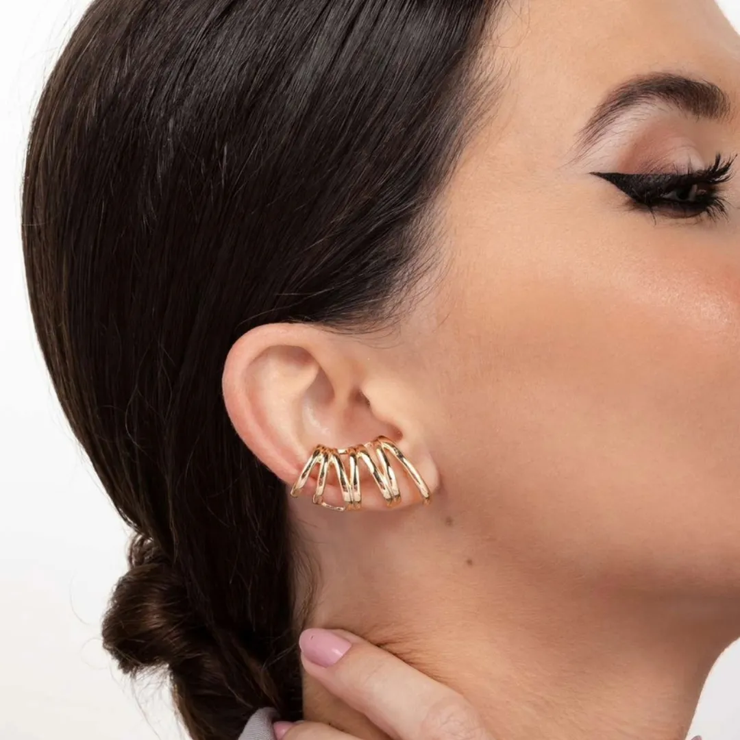 Brinco Ear Cuff Zig Zag banhado a ouro 18k